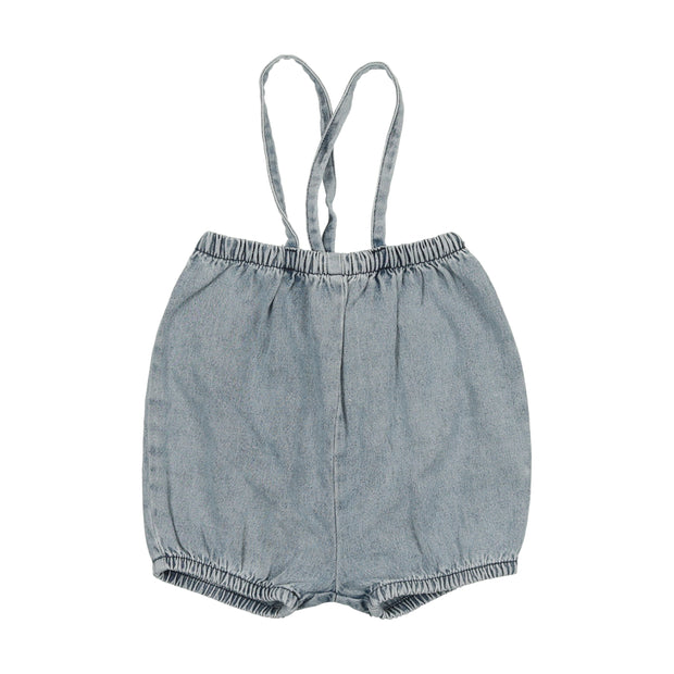 Lil Legs Denim Bubble Suspender Shorts - Stonewash