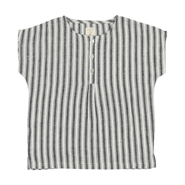 Analogie Pleated Button Shirt - Navy Stripe