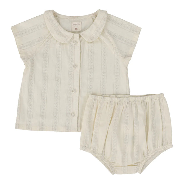 Analogie Ivy Stripe Puff Sleeve Set - Cream/Pink main image 0