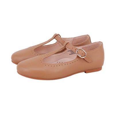 Perroquet Leather T-Strap Shoes - Camel
