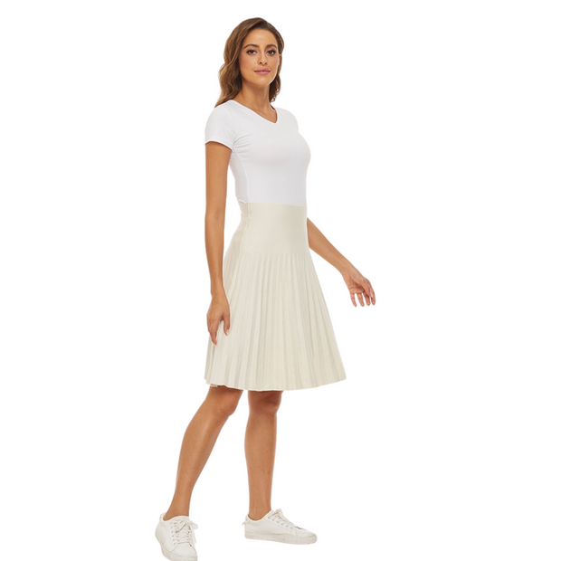 Mia Mod Ladies Year Round Pleated Skirt - Cream