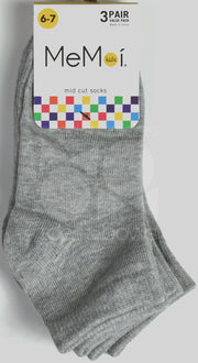 Memoi Kid's Mid Cut Socks 3-Pack - Light Gray MK-556