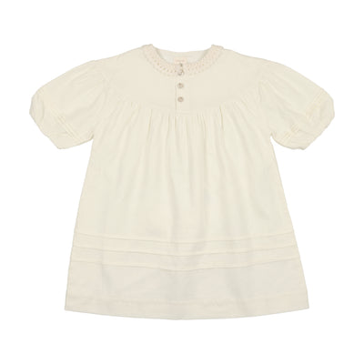 Analogie Linen Dress Three Quarter Sleeve - Cream