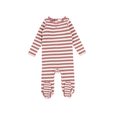 Lil Legs Classic Ribbed Footie - Rosewood/Stone Stripe