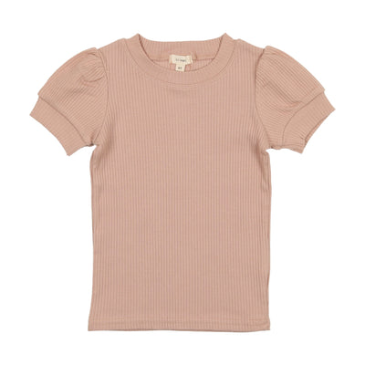 Lil Legs Ribbed Puff Sleeve T-Shirt Short Sleeve - Pink