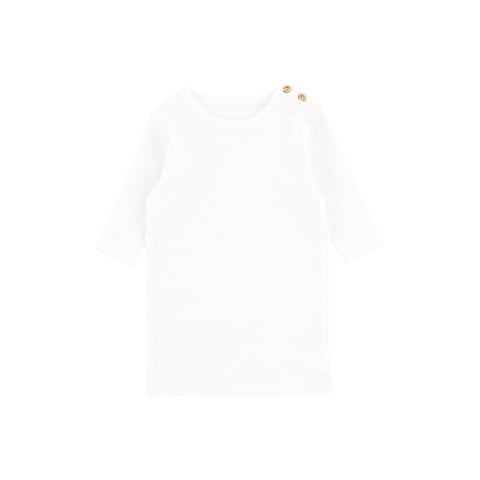 Lil Legs Three Quarter Sleeve Ribbed Side Buttons T-Shirt - Pure White