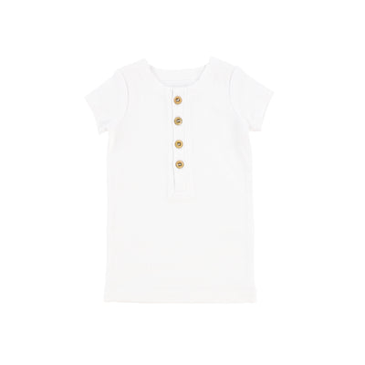 Lil Legs Short Sleeve Ribbed Center Button T-Shirt - Pure White