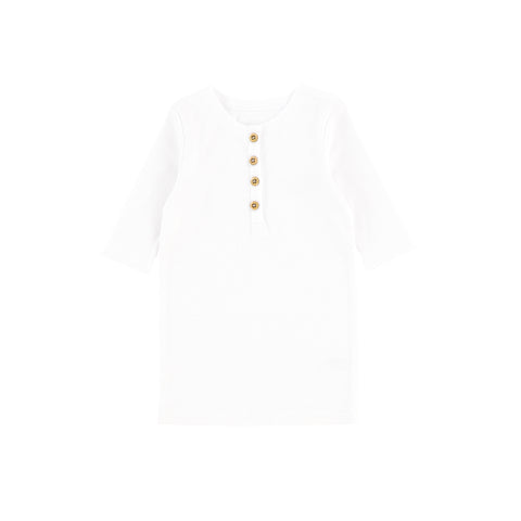 Lil Legs Three Quarter Ribbed Center Button T-Shirt - Pure White
