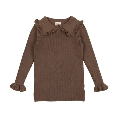 Analogie Ruffle Collar Knit Sweater - Mushroom