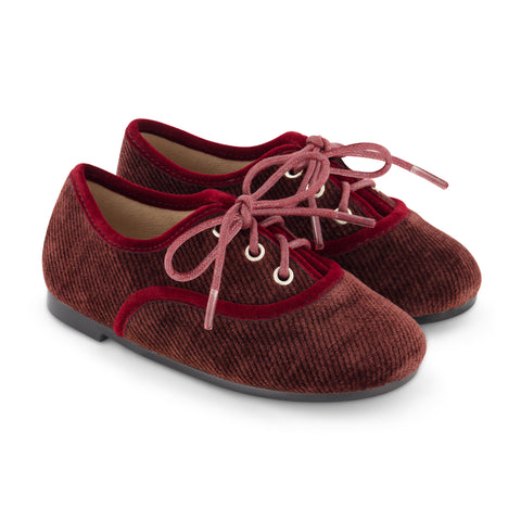 Zeebra Kids Corded Velvet Lace Up Shoes - Burgundy