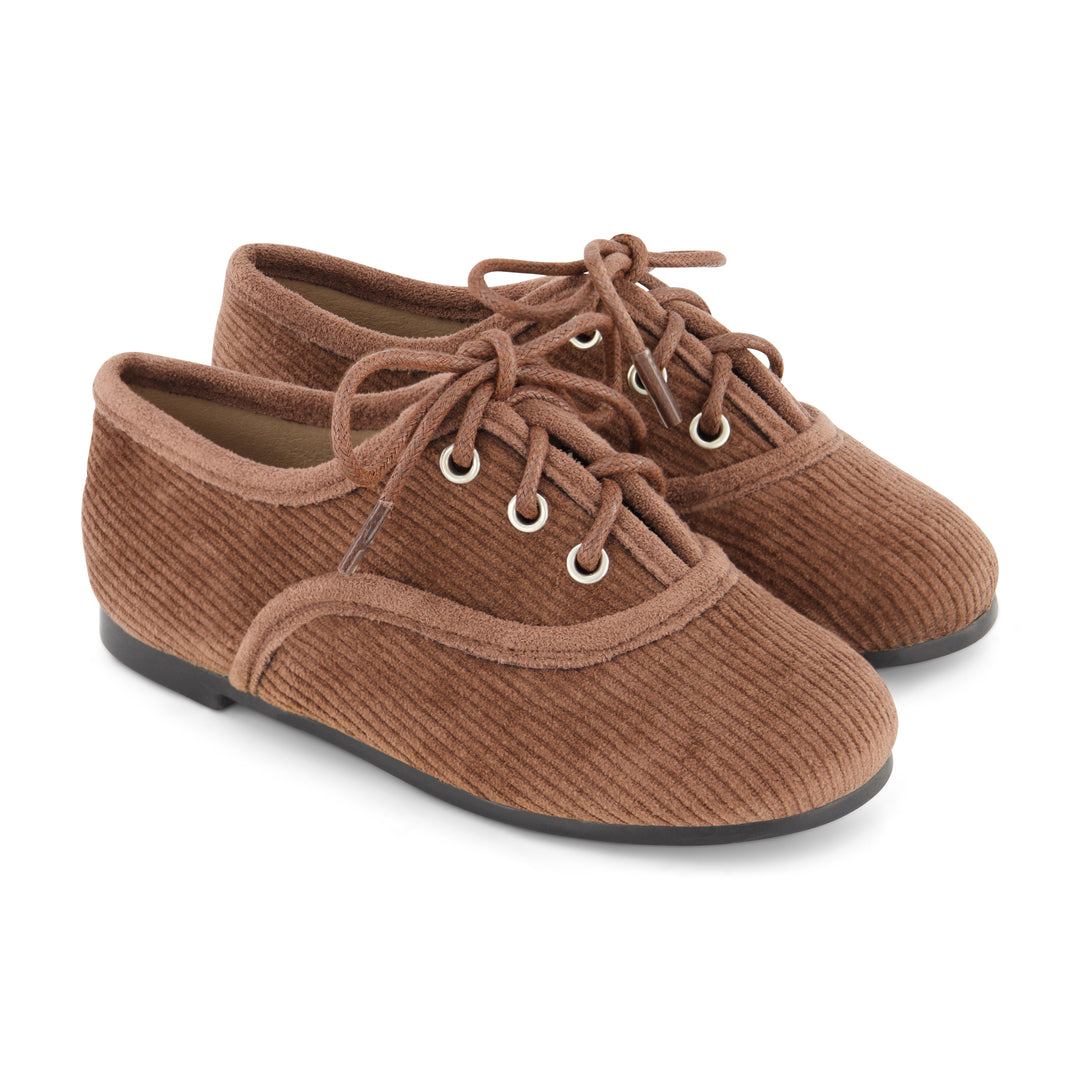 Zeebra Kids Corded Velvet Lace Up Shoes - Brown Head Shoulders Toes & Bows Zeebra Kids Corded Velvet Lace Up Shoes - Brown Head Shoulders Toes & Bows