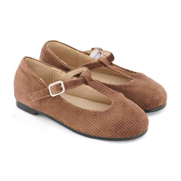 Zeebra Kids Corded Velvet T-Strap Shoes - Brown