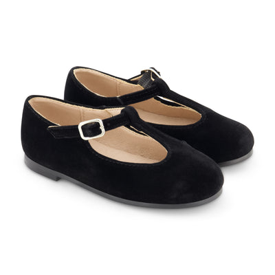 Zeebra Kids Classic Velvet T-Strap Shoes - Black