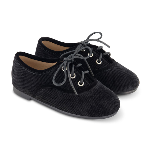 Zeebra Kids Corded Velvet Lace Up Shoes - Black