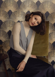 PB&J Outline Ladies Flat Knit Viscose Sweater with Jewel Neck - Beige