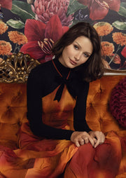 PB&J Outline Ladies Flat Knit Viscose Sweater with Jewel Neck - Black