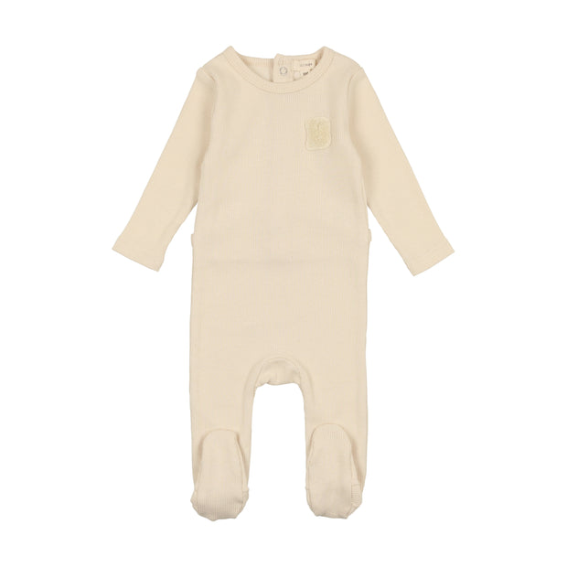 Lil Legs B Applique Footie - Ecru