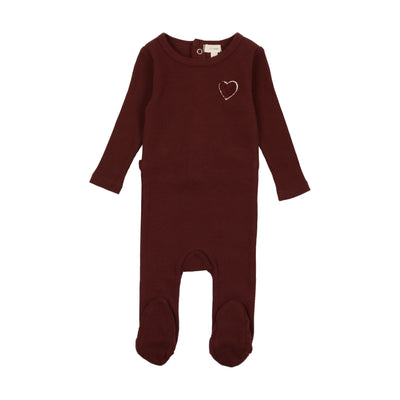 Lil Legs Heart Applique Footie - Burgundy