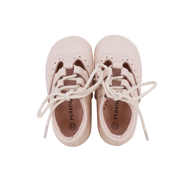 Perroquet Baby Leather Lace Shoes, Open-Laces - Pink