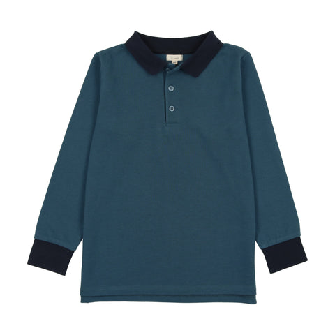Lil Legs Contrast Long Sleeve Polo - Blue