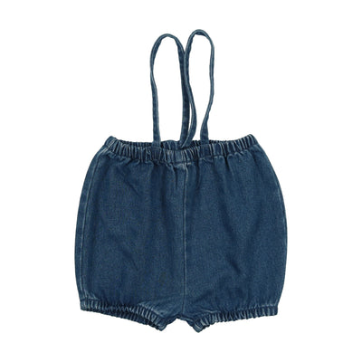 Lil Legs Denim Bubble Suspender Shorts - Blue Denim