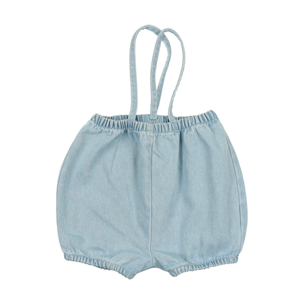 Lil Legs Denim Bubble Suspender Shorts - Light Wash