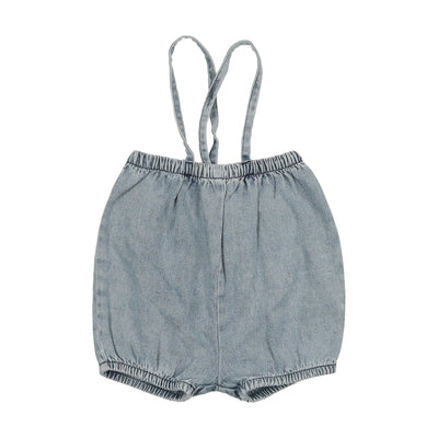 Lil Legs Denim Bubble Suspender Shorts - Stonewash
