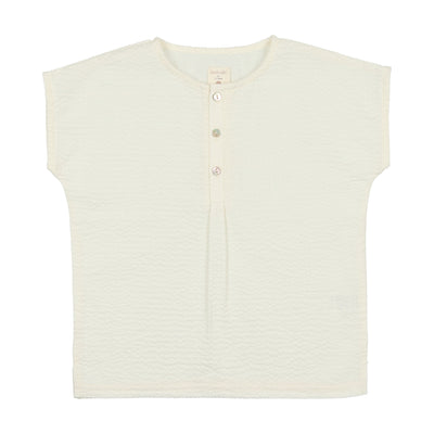 Analogie Pleated Button Shirt - Cream Seersucker