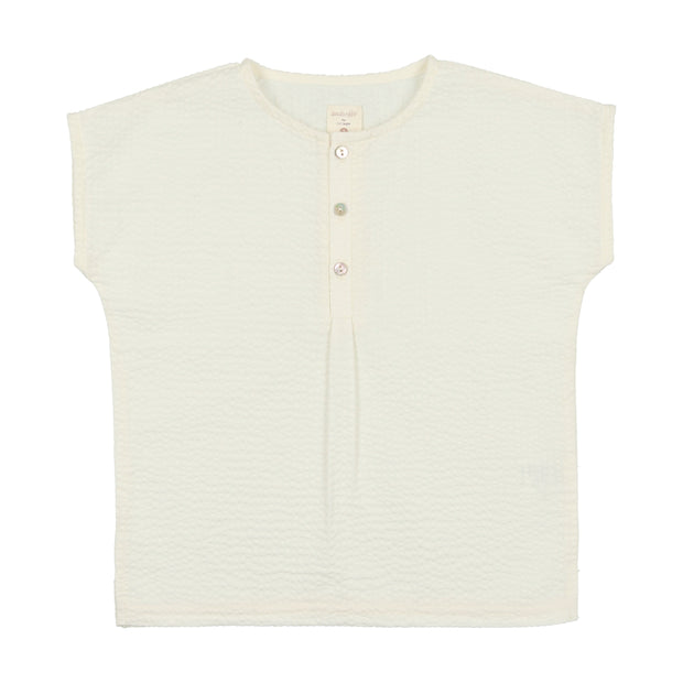 Analogie Pleated Button Shirt - Cream Seersucker