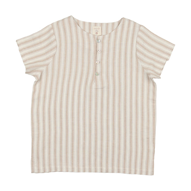Analogie Loop Button Shirt - Taupe Stripe