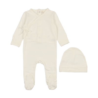 Lilette Brushed Cotton Wrapover Footie Set - Winter White