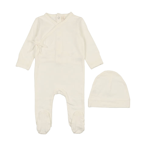 Lilette Brushed Cotton Wrapover Footie Set - Winter White