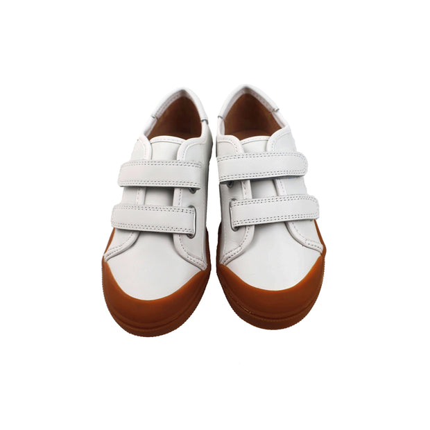 Perroquet Double Velcro Strap Leather Sneakers with Toe Cap - White