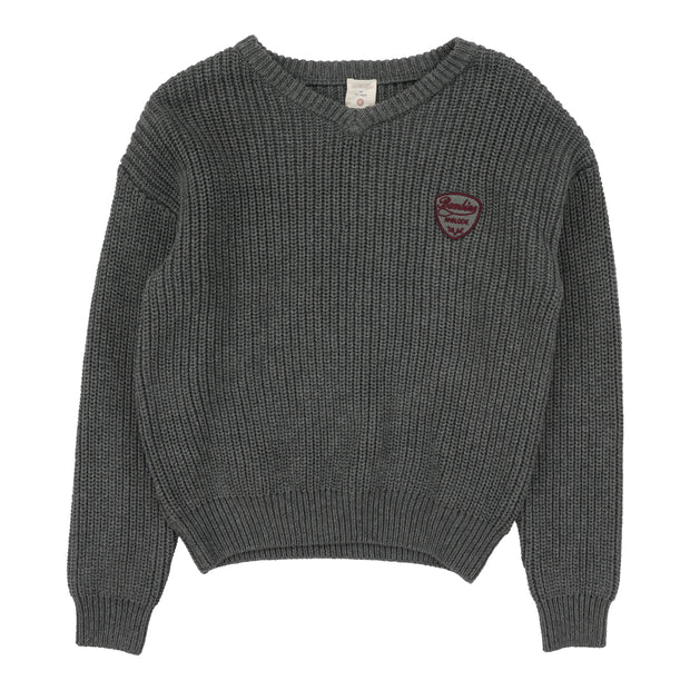 Analogie Knit V-Neck Sweater - Mid Grey