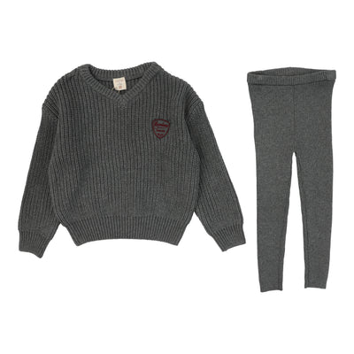 Analogie Knit V-Neck Toddler Set - Mid Grey
