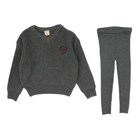Analogie Knit V-Neck Toddler Set - Mid Grey