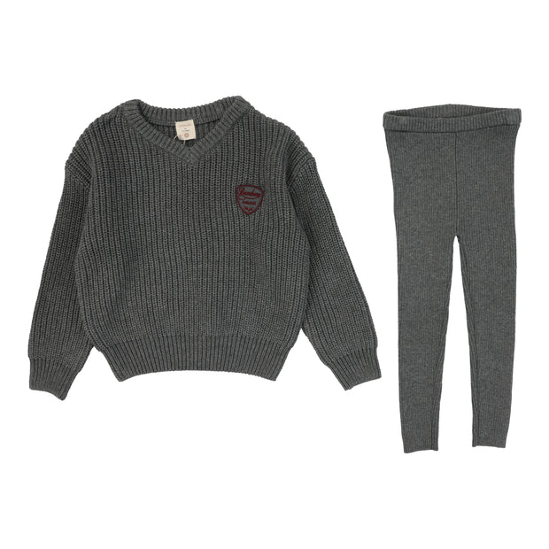 Analogie Knit V-Neck Toddler Set - Mid Grey