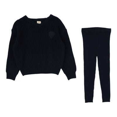 Analogie Knit V-Neck Toddler Set - Navy