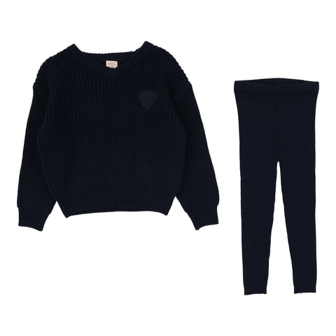 Analogie Knit V-Neck Toddler Set - Navy