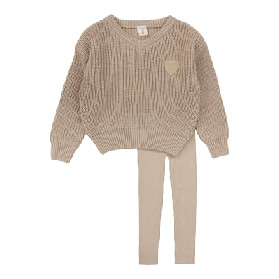 Analogie Knit V-Neck Toddler Set - Oat