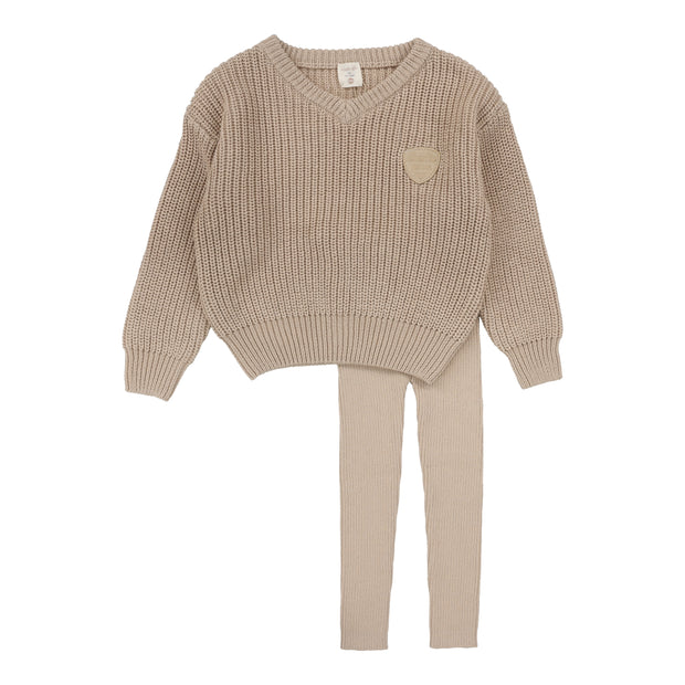 Analogie Knit V-Neck Toddler Set - Oat
