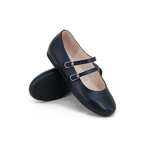 Camille Estella Double Strap Black Leather Mary Janes