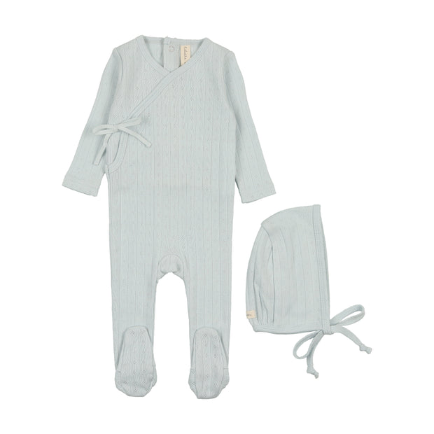 Lilette sky blue fine pointelle footie set from our Fine Pointelle.