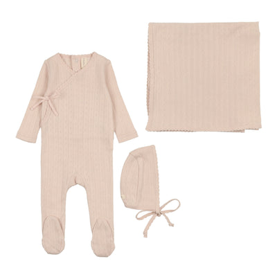 Lilette petal pink fine pointelle layette set from our Fine Pointelle.