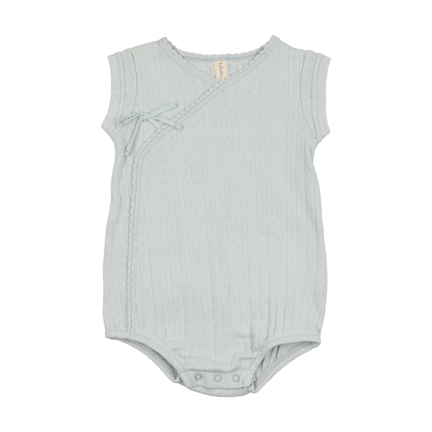 Lilette sky blue fine pointelle romper from our Fine Pointelle.