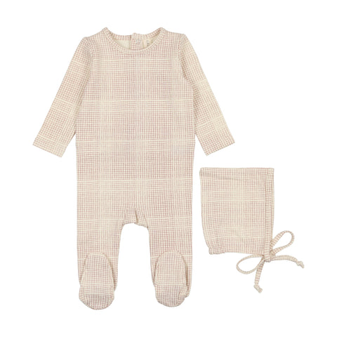 Lilette Grid Footie Set - Cream/Rose