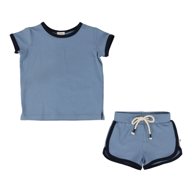 Lil Legs blue boys set from our Vintage Contrast Collection.