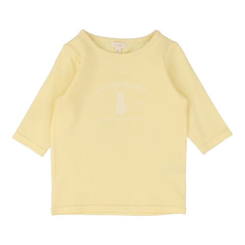 Lil Legs yellow girls print t-shirt three quarter sleeve from our Vintage Contrast Collection.