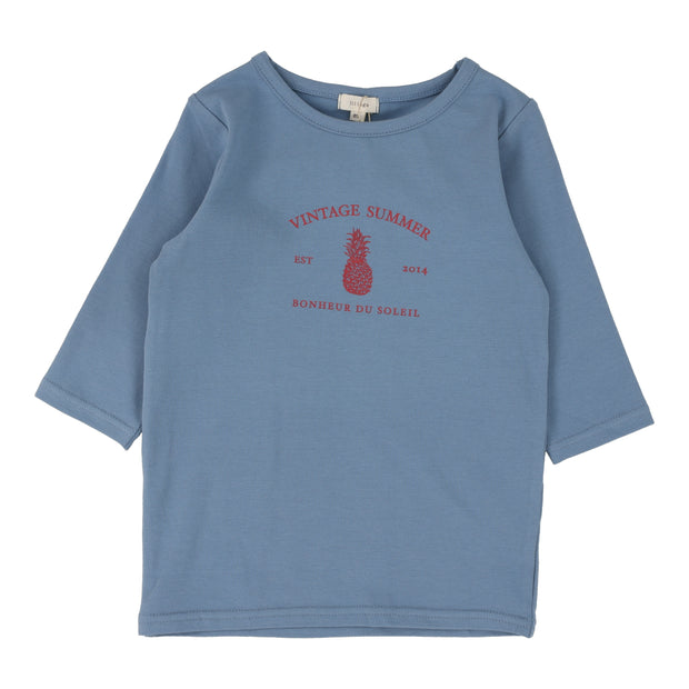 Lil Legs blue girls print t-shirt three quarter sleeve from our Vintage Contrast Collection.