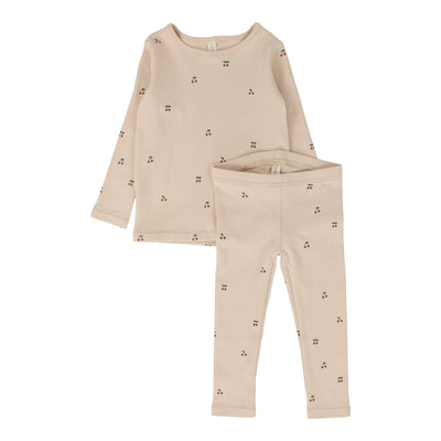 Lilette pale peach base scattered cherry long sleeve set from our Cotton Graphic.